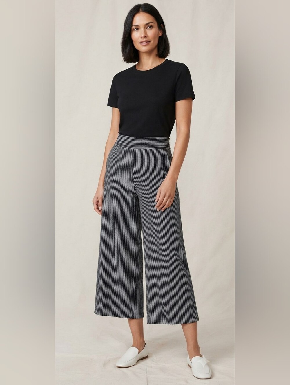 Max Studio Striped Wide Leg Pants Culottes Pockets Small, Black And White NWOT